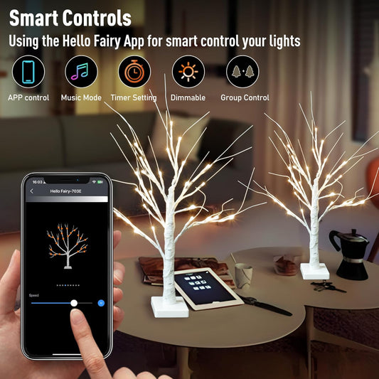 Smart Table Lighted Birch Tree - Warm